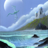 dragon, ocean, fantasy, castle, crashing waves, fantastical