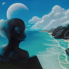 Monuments, sea, ocean, shoreline, alien, moons, race of people