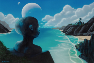 Monuments, sea, ocean, shoreline, alien, moons, race of people