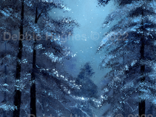 snowy landscape, forest, moonlight, snow, stars, falling snow, ice