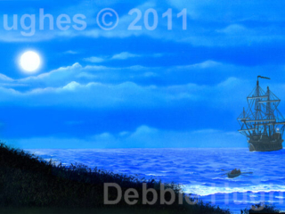 seascape, night ocean, big ship, sailing ship, shore, ship embarking