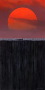 sunset, cliff, edge, dangerous, forlorn figure, flowing, war
