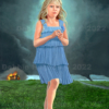 tumultuous landscape, global warming, tornadoes, burning house, fire, young girl, innocence