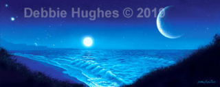 ocean, moons, stars, evening, seashore, waves, oceanscape, night