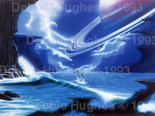 Saturn, moons, tera forming, space, ocean, dolphins, science fiction, alien planet