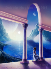Fantasy, ethereal, moons, windy, ocean, magical, sea, columns, castle