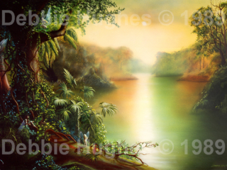 Fairies, tropics, lake, green, fantasy, magic realism