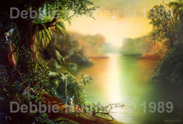 Fairies, tropics, lake, green, fantasy, magic realism