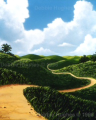 fantasy, hills, path, green, summer, spring, fairytale, clouds, sunlit