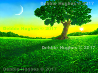 landscape, tree, sunset, grass, pastoral, green