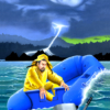 Science Fiction, humoristic science fiction, lake, motor boat, mishaps, storm