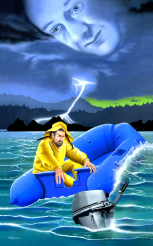 Science Fiction, humoristic science fiction, lake, motor boat, mishaps, storm