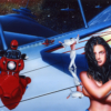 science fiction, futuristic, space motorcycle, revolving, space station, ships, interplanetary, reflective