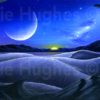 Alien Planet, rock formations, sand dunes, evening, stars, moons, sunset, Science Fiction