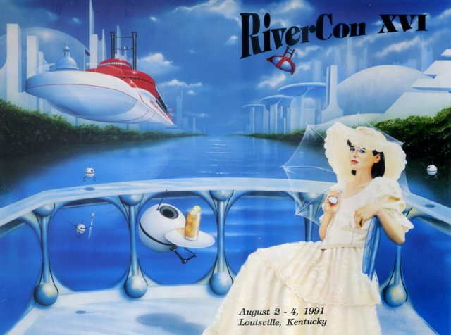 Futuristic, river, city, robots, bots, southern charm, riverboat, space boat, ships