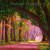 impressionistic landscape, spring forest, sunlight, path, trees, sunlit