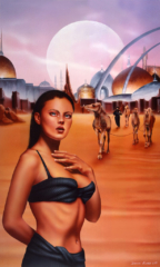 science fiction, desert, camels, city, middle east, exotic, mysterious