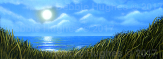 Ocean, water, sunlight, grass, windswept