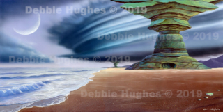Alien Planet, science fiction, seashore, ocean, sand, rock formations