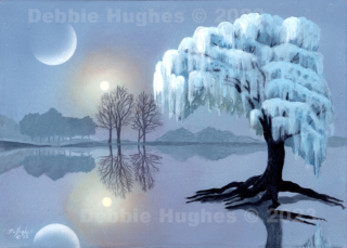 winter landscape, reflective lake, ice, quiet landscape