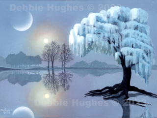 winter landscape, reflective lake, ice, quiet landscape