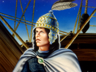 Adamant Helmet Middle Earth, helmet, ship, mythological leader, cloak, mystical figure, chainmail, ship rigging, ship