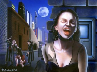 Identity Donor Netrunner collectible game cards, cybepunk, Wizards of the Coast, futuristic, Identity Theft, Art Deco City, violence