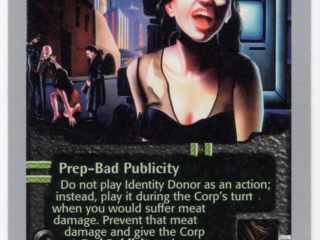 Identity Donor Collectible Game Card Netrunner collectible game cards, cyberpunk, Wizards of the Coast, futuristic, violence, art deco