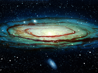 Astronomical painting showing the Galaxy Andromeda.