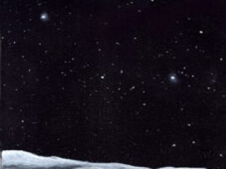 Astronomical painting showing Earth from the Moon surface.