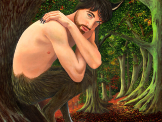Image of young man that is part wolf. Fantasy depiction of the wolf in the Red Riding Hood folklore.