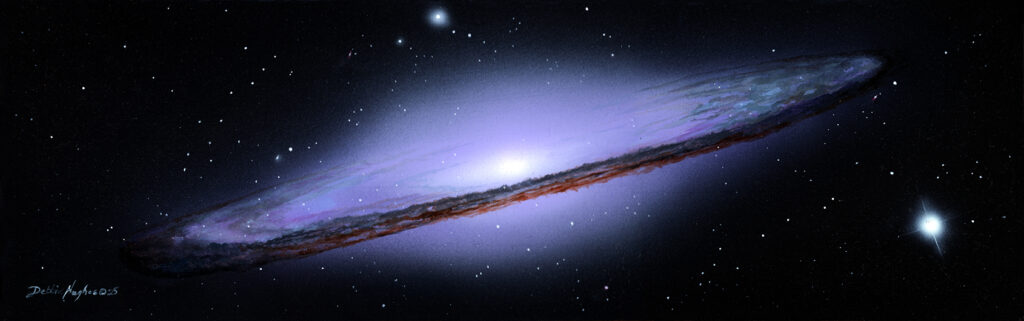 Astronomical painting of the Sombrero Galaxy. Stars, space, intergalactic